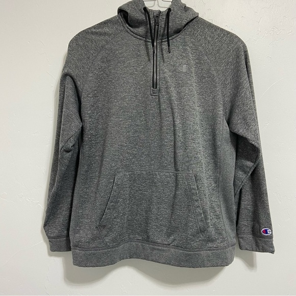Champion 1/4 Quarter Zip Pullover Hooded Sweatshirt Heather Gray Large - Picture 1 of 5
